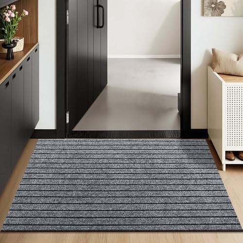 Teppich Läufer Flur,Schmutzfangmatte Rutschfest Fußmatte Mit Pvc Rücken,Wasseraufnahme Türmatte,Maschinenwaschbar Teppichläufer,Fußmatte Türmatte Für Eingänge, Küche,Wohnzimmer(Gray,90x200cm) von Generisch