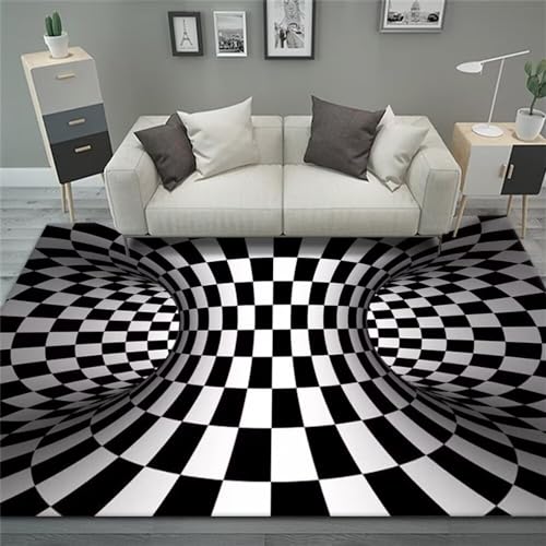 Teppich Läufer Geometrischer Fantasy-Teppich im Trap-Stil für das Wohnzimmer Teppich Läufer Schwarz Hallenteppich Teppich Mädchen 200X300CM von Generisch