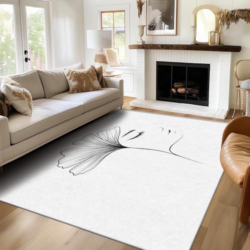 Teppich Minimalismus Wohnzimmer 160x200 Waschbar, Blätter Mädchen Schlichtheit Teppiche Gegend Schlafzimmer Deko & Wohnaccessoires, Kurzflor Teppich, Weich, rutschfest Bettvorleger von Generisch