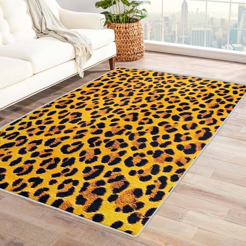 Teppich Mit Leopardenmuster - Teppich Wohnzimmer Schlafzimmer Gepard Muster, Kleiner Teppich Tiermuster, Weich Kurzflor & Waschbar & rutschfest Fussmatte Innen, Kinderteppich 50x80 cm von Generisch
