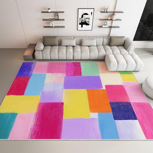 Teppich Modern Geometrisch Abstrakt Farbblöcke für Teenager Mädchen Kurzflor Teppiche, Schlafzimmer Wohnzimmer Innenmatte - Waschbar Mehrfarbig rutschfeste Matte 180x240 cm Krabbelmatte für Kinder von Generisch
