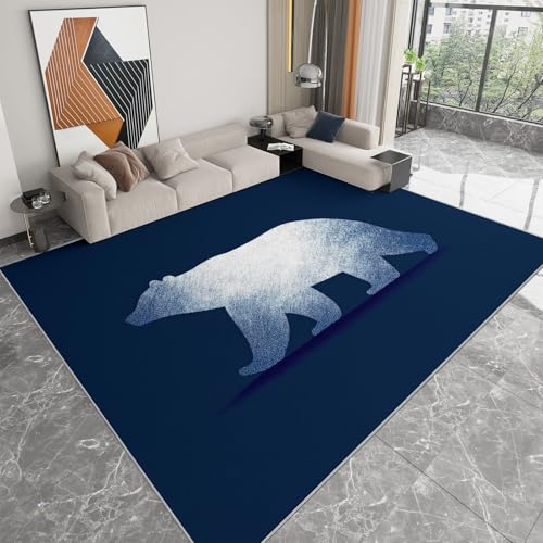 Teppich Modern Minimalistisch Tier Eisbär Textur für Teenager Mädchen Kurzflor Teppiche, Schlafzimmer Wohnzimmer Innenmatte - Waschbar Dunkelblau rutschfeste Matte 120x170 cm Krabbelmatte für Kinder von Generisch