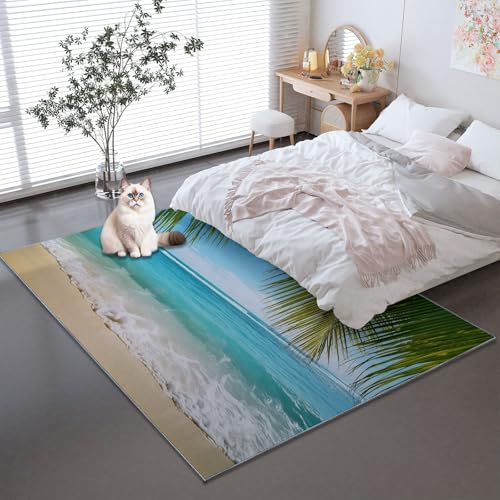 Teppich Natur Strand Fotografie, rutschfest Waschbar Blau bedruckter Kurzflor Teppiche - Teppich Matte für Küche Flur Kinderzimmer Jugendzimmer 140 x 200 cm von Generisch