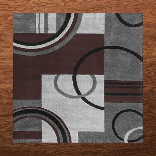 Teppich Quadratisch,Schwarz Grau Geometrische Design Moderne,Coffee Brown,140 x 140 cm, Teppich Matte für Schlafzimmer Jugendzimmer Kinderzimmer Jungen und Mädche, von Generisch