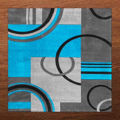 Teppich Quadratisch,Schwarz Grau Geometrische Design Moderne,Turquoise Blue,70 x 70 cm, Kurzflor Teppiche Waschbar Anti-Rutsch Fußmatten Heimat Sekretariat Heimbüro Sofa, von Generisch