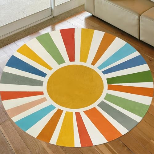 Teppich Rund,Buntes, rundes, geometrisches Regenbogen-Bodendekor, modern, Orange, ø 100 cm, Teppiche fürs Wohnzimmer Esszimmer Schlafzimmer Boden Sofa, Teppich Rund,Buntes, rundes, geometrisches Regenbogen-Bodendekor, modern, Orange, ø 100 cm, Teppiche fürs Wohnzimmer Esszimmer Schlafzimmer Boden Sofa, von Generisch