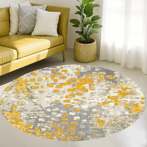 Teppich Rund,Modernes grau-weißes abstraktes Distressed-Design, Gelb, ø 70 cm, Teppiche Matte für Stuhl Sofa Wohnzimmer Schlafzimmer Kinderzimmer Couch, von Generisch