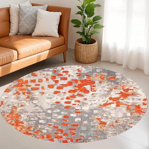 Teppich Rund,Modernes grau-weißes abstraktes Distressed-Design, Orange, ø 150 cm, Teppiche gegend fürs Wohnzimmer Schlafzimmer Esszimmer Küche Flur Area Rugs von Generisch