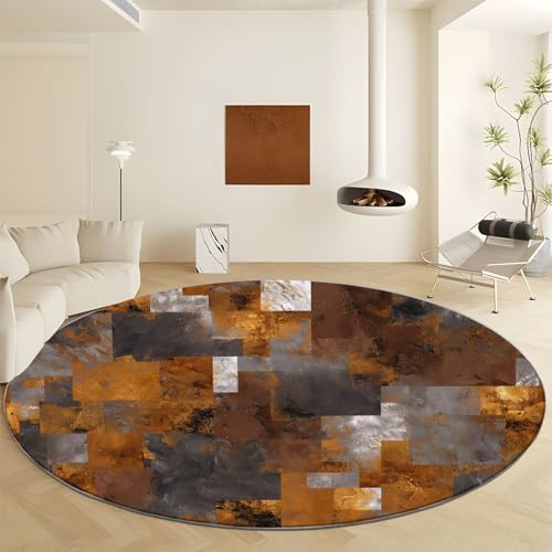 Teppich Rund 100 cm Antike Geometrie Patchworkblöcke rutschfest Teppiche, Kurzflor Waschbar Runder Läufer - Weich Shabby Chic Wohnzimmerteppich for Schlafzimmer Studie Heimbüro von Generisch