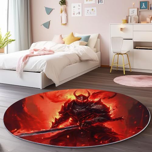 Teppich Rund 100 cm rutschfest Teppiche Wohnzimmer Runder, Dark Fantasy Samurai Waschbar Rund Teppiche - Kurzflor Weich Runder Teppich Rot Schwarz for Wohnzimmer Schlafzimmer Studie Heimbüro Teppich Rund 100 cm rutschfest Teppiche Wohnzimmer Runder, Dark Fantasy Samurai Waschbar Rund Teppiche - Kurzflor Weich Runder Teppich Rot Schwarz for Wohnzimmer Schlafzimmer Studie Heimbüro von Generisch