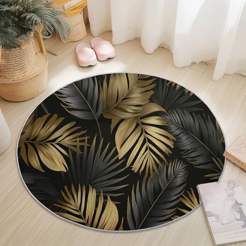 Teppich Rund 150 cm 3D-Palmblätter Teppich Wohnzimmer Kurzflor, Teppiche Schwarz Gold Waschbar Runder Teppiche for Wohnzimmer Schlafzimmer Studie Heimbüro Dekor Teppich Rund 150 cm 3D-Palmblätter Teppich Wohnzimmer Kurzflor, Teppiche Schwarz Gold Waschbar Runder Teppiche for Wohnzimmer Schlafzimmer Studie Heimbüro Dekor von Generisch