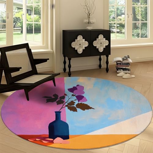 Teppich Rund 180 cm Ölgemälde Vase Geometrie rutschfest Teppiche, Kurzflor Waschbar Runder Läufer - Weich Abstrakte Kunst Wohnzimmerteppich for Schlafzimmer Studie Heimbüro Teppich Rund 180 cm Ölgemälde Vase Geometrie rutschfest Teppiche, Kurzflor Waschbar Runder Läufer - Weich Abstrakte Kunst Wohnzimmerteppich for Schlafzimmer Studie Heimbüro von Generisch