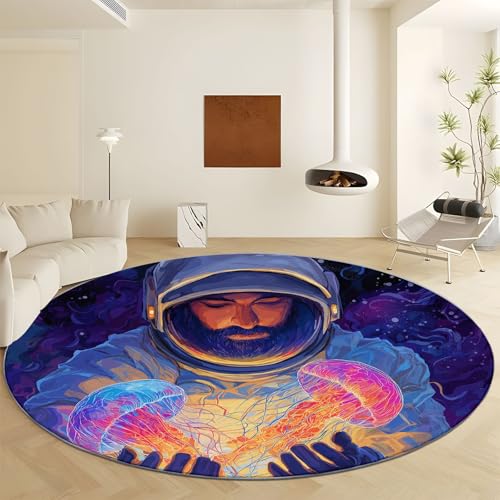 Teppich Rund 60 cm Astronaut Qualle rutschfest Teppiche, Kurzflor Waschbar Runder Läufer - Weich Träumerischer Stil Wohnzimmerteppich for Schlafzimmer Studie Heimbüro Teppich Rund 60 cm Astronaut Qualle rutschfest Teppiche, Kurzflor Waschbar Runder Läufer - Weich Träumerischer Stil Wohnzimmerteppich for Schlafzimmer Studie Heimbüro von Generisch