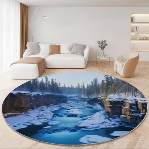 Teppich Rund Fotografie Stil 150cm, Weich Waschbar rutschfest Teppiche Natur Wald Felsen Fluss Kurzflor Bedruckter Teppich Geeignet für Wohnzimmer Schlafzimmer Blau Teppich Rund Fotografie Stil 150cm, Weich Waschbar rutschfest Teppiche Natur Wald Felsen Fluss Kurzflor Bedruckter Teppich Geeignet für Wohnzimmer Schlafzimmer Blau von Generisch