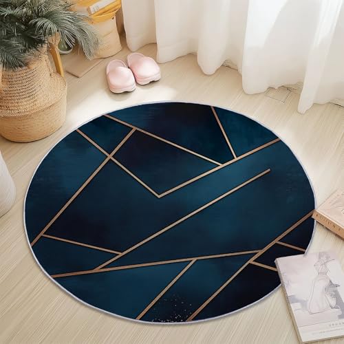 Teppich Rund Modern rutschfest Waschbar Schlafzimmer Teppiche, Innenbereich Abstrakte Moderne Geometrie Runder Teppich fürs Wohnzimmer Flur Kinderzimmer Büro, 100 cm, Dunkelblau Teppich Rund Modern rutschfest Waschbar Schlafzimmer Teppiche, Innenbereich Abstrakte Moderne Geometrie Runder Teppich fürs Wohnzimmer Flur Kinderzimmer Büro, 100 cm, Dunkelblau von Generisch
