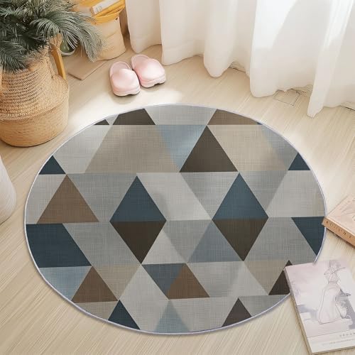 Teppich Rund Modern rutschfest Waschbar Schlafzimmer Teppiche, Innenbereich Einfaches Geometrisches Dreieck Runder Teppich fürs Wohnzimmer Flur Kinderzimmer Büro, 60 cm, Grau Braun von Generisch
