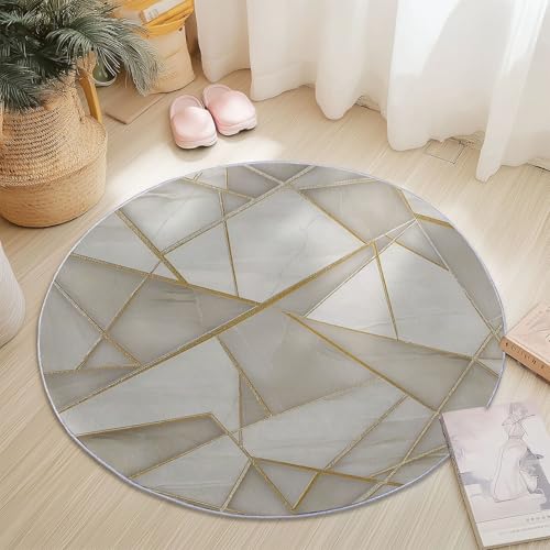 Teppich Rund Modern rutschfest Waschbar Schlafzimmer Teppiche, Innenbereich Moderne Abstrakte Geometrie Runder Teppich fürs Wohnzimmer Flur Kinderzimmer Büro, 60 cm, Weiß Gold Teppich Rund Modern rutschfest Waschbar Schlafzimmer Teppiche, Innenbereich Moderne Abstrakte Geometrie Runder Teppich fürs Wohnzimmer Flur Kinderzimmer Büro, 60 cm, Weiß Gold von Generisch