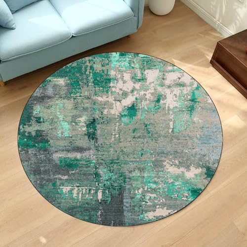 Teppich Runder,Beige Grau Mehrfarbig Abstrakt Moderne Wohndeko,Grün,ø 130 cm, Teppich Matte für Wohnzimmer Schlafzimmer Jugendzimmer Balkon Hängesessel, von Generisch