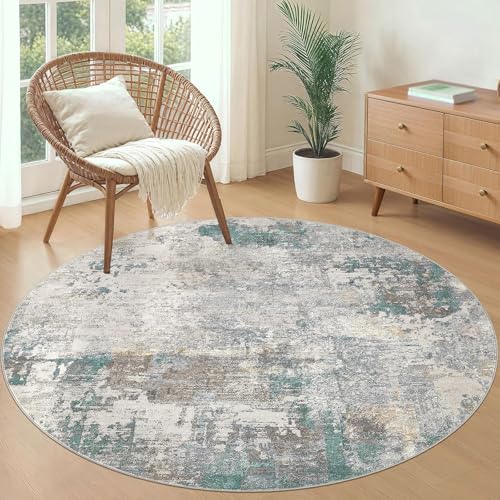 Teppich Runder,Neutrales, modernes, abstraktes Untertisch-Dekor aus Hartholz, Grüngrau, ø 130 cm, Teppich Matte für Wohnzimmer Schlafzimmer Jugendzimmer Balkon Hängesessel, von Generisch