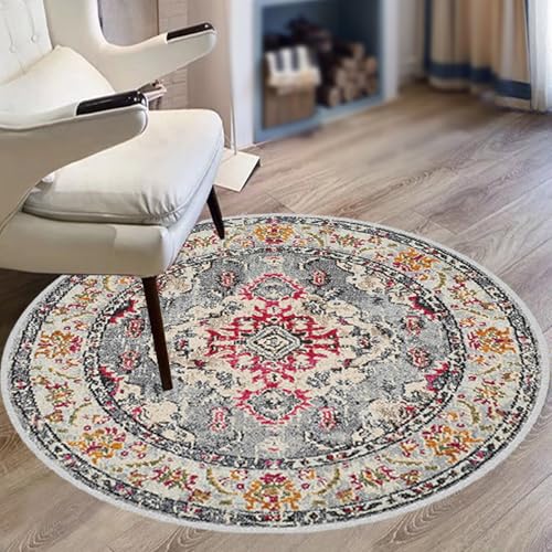 Teppich Runder,Vintage Distressed Floral Medallion Muster, Grau, ø 130 cm, Teppich Matte für Wohnzimmer Schlafzimmer Jugendzimmer Balkon Hängesessel, von Generisch