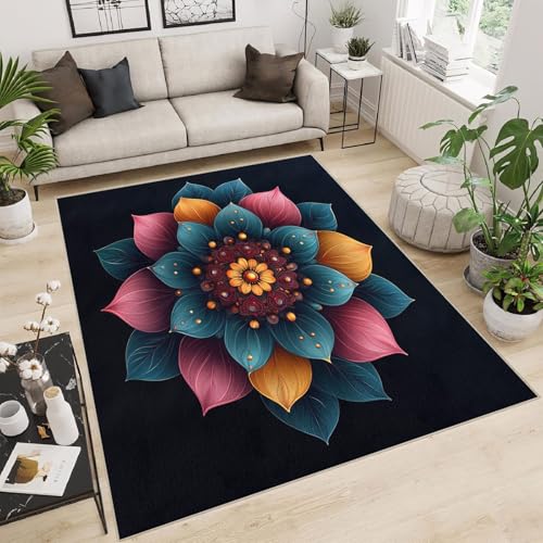 Teppich Schlafzimmer 120x170cm Geometrische Blumen kurzflor Teppich Moderner Vorleger für Wohnzimmer waschbar mit geometrischem Design, weich und schmutzabweisend E4.2-6-818 von Generisch