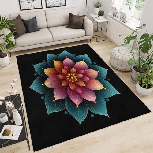 Teppich Schlafzimmer 120x170cm Geometrische Blumen kurzflor Teppich Moderner Vorleger für Wohnzimmer waschbar mit geometrischem Design, weich und schmutzabweisend E4.2-6-890 von Generisch