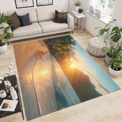 Teppich Schlafzimmer 120x170cm Sonnenuntergang Meer kurzflor Teppich Moderner Vorleger für Wohnzimmer waschbar mit geometrischem Design, weich und schmutzabweisend E4.2-6-381 von Generisch