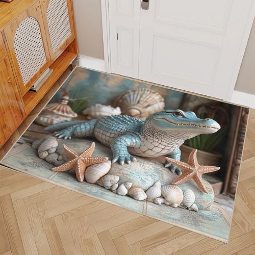 Teppich Schlafzimmer 120x170cm Unterwasserkrokodil 3D-Modell kurzflor Teppich Moderner Vorleger für Wohnzimmer waschbar mit geometrischem Design, weich und schmutzabweisend ER25-29-1533 von Generisch