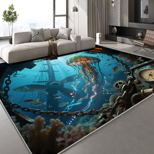 Teppich Schlafzimmer 180x240 cm Quallen Leuchtend Kinderteppich Dekoration Carpets Unter Dem Meer Traum Teenager Kurzflor Flanell Teppiche rutschfeste Spielteppiche für Schlafzimmer Wohnzimmer von Generisch