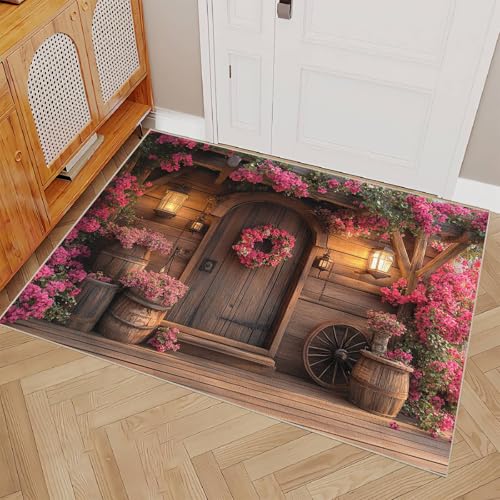 Teppich Schlafzimmer 60x90cm Bauernhoftüren Und Fenster Teppich waschbar in Waschmaschine Waschbarer Flurläufer mit abstraktem Muster, rutschfest und für alle Böden geeignet ER25-29-839 von Generisch
