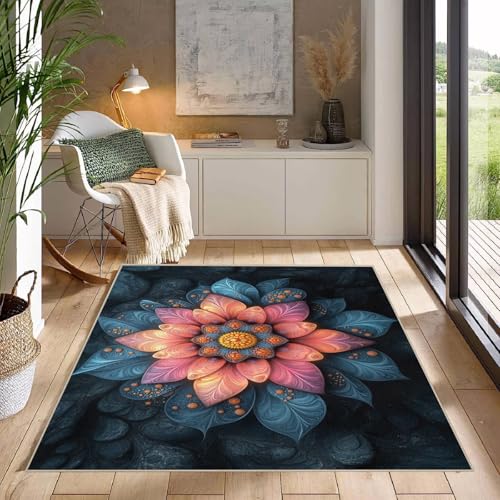 Teppich Schlafzimmer 60x90cm Geometrische Blumen Teppich waschbar in Waschmaschine Waschbarer Flurläufer mit abstraktem Muster, rutschfest und für alle Böden geeignet E4.2-6-1101 von Generisch