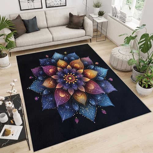 Teppich Schlafzimmer 60x90cm Geometrische Blumen Teppich waschbar in Waschmaschine Waschbarer Flurläufer mit abstraktem Muster, rutschfest und für alle Böden geeignet E4.2-6-908 von Generisch