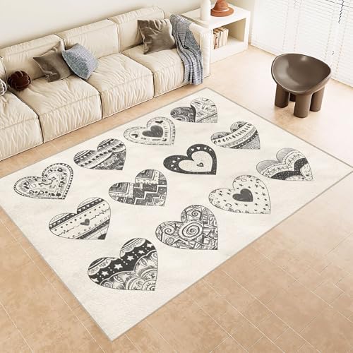 Teppich Schlafzimmer 60x90cm Herzförmige Geometrie Teppich waschbar in Waschmaschine Mikrofaser Bodenmatte weich atmungsaktiv waschbar rutschfest für Wohnzimmer Schlafzimmer Flur EL1648 von Generisch