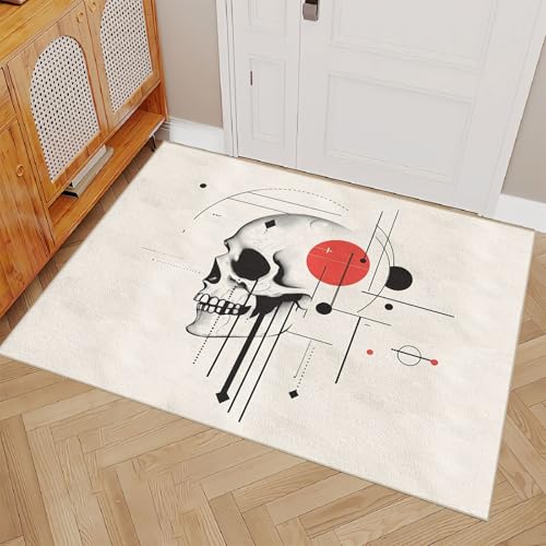 Teppich Schlafzimmer 60x90cm Künstlerischer Schädel Teppich waschbar in Waschmaschine Waschbarer Flurläufer mit abstraktem Muster, rutschfest und für alle Böden geeignet E4.2-6-1318 von Generisch