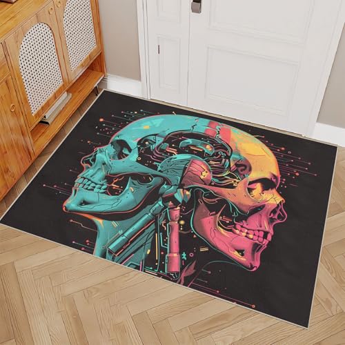 Teppich Schlafzimmer 60x90cm Mechanisches Skelett Teppich waschbar in Waschmaschine Mikrofaser Bodenmatte weich atmungsaktiv waschbar rutschfest für Wohnzimmer Schlafzimmer Flur EL3040 von Generisch