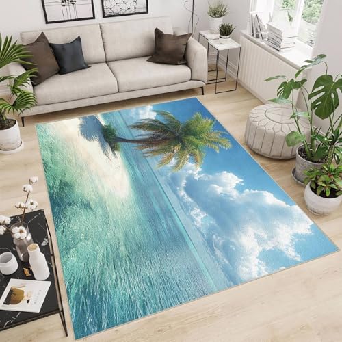 Teppich Schlafzimmer 80x150cm Kokosnussbaum Auf Der Strandinsel The Carpet Teppich Boho waschbare Bodenmatte für Wohnzimmer mit Fransen, gemütlich, rutschfest und langlebig E4.2-6-257 von Generisch