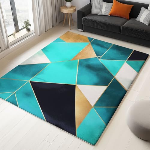 Teppich Schlafzimmer Blaugrün Wohnzimmer Teppich, Waschbar Kurzflor Antirutsch Weiche Teppiche für ür Badezimmer Esszimmer FlurGeometrisch Marmor Gold Linien 80 x 150 cm Teppich Schlafzimmer Blaugrün Wohnzimmer Teppich, Waschbar Kurzflor Antirutsch Weiche Teppiche für ür Badezimmer Esszimmer FlurGeometrisch Marmor Gold Linien 80 x 150 cm von Generisch