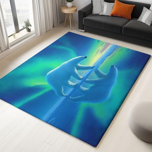Teppich Schlafzimmer Blaugrün Wohnzimmer Teppich, Waschbar Kurzflor Antirutsch Weiche Teppiche für ür Badezimmer Esszimmer FlurSurrealismus Tiere Eisbären 80 x 150 cm Teppich Schlafzimmer Blaugrün Wohnzimmer Teppich, Waschbar Kurzflor Antirutsch Weiche Teppiche für ür Badezimmer Esszimmer FlurSurrealismus Tiere Eisbären 80 x 150 cm von Generisch