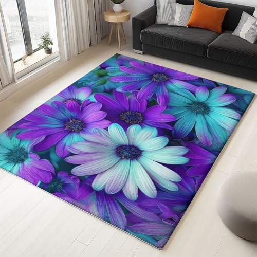 Teppich Schlafzimmer Lila Wohnzimmer Teppich, Waschbar Kurzflor Antirutsch Weiche Teppiche für ür Badezimmer Esszimmer FlurSurreale Malerei Von Pflanzen Und Gänseblümchen 120 x 170 cm Teppich Schlafzimmer Lila Wohnzimmer Teppich, Waschbar Kurzflor Antirutsch Weiche Teppiche für ür Badezimmer Esszimmer FlurSurreale Malerei Von Pflanzen Und Gänseblümchen 120 x 170 cm von Generisch