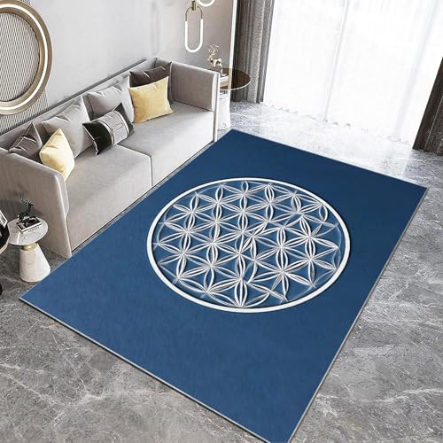 Teppich Schlafzimmer Wohnzimmer Symmetrisches Design Blume des Lebens Waschbarer Flanell Teppiche Balkon Terrasse Küchenteppich Bodenmatte Fußmatte 140 x 200 cm von Generisch