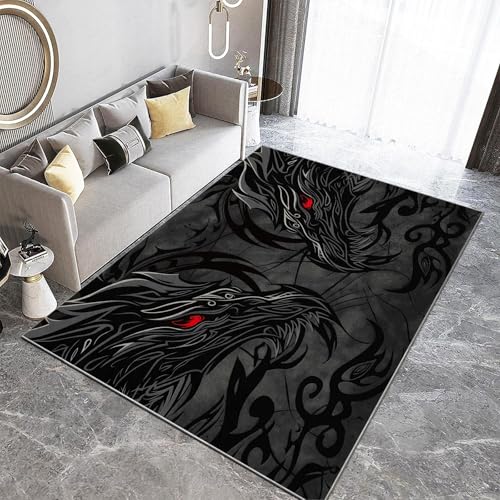 Teppich Symmetrisches Design Drache rutschfest Waschbar Teppiche,140 x 200 cm Druck Teppich für Dekoration Schlafzimmer Kinderzimmer Wohnzimmer Kurzflor Dunkel Und Böse Fußmatte von Generisch