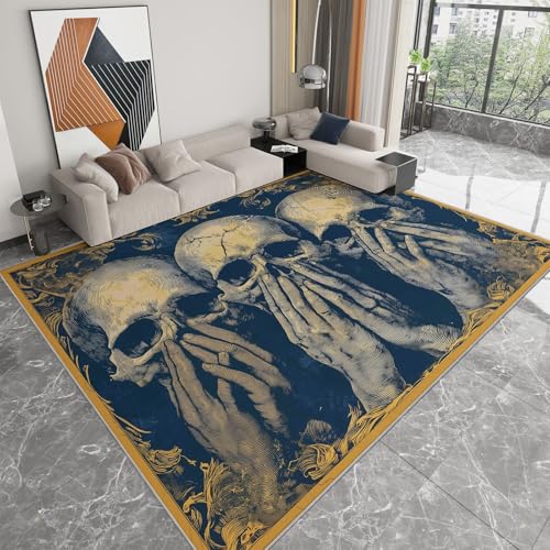 Teppich Vintage-Poster Totenköpfe Schlafzimmer Gelb Weich Küche 140 x 200 cm Teppiche, rutschfest Waschbarer Teppiche Für Wohnzimmer Esszimmer Eingangsbereich Innen Teppich Vintage-Poster Totenköpfe Schlafzimmer Gelb Weich Küche 140 x 200 cm Teppiche, rutschfest Waschbarer Teppiche Für Wohnzimmer Esszimmer Eingangsbereich Innen von Generisch