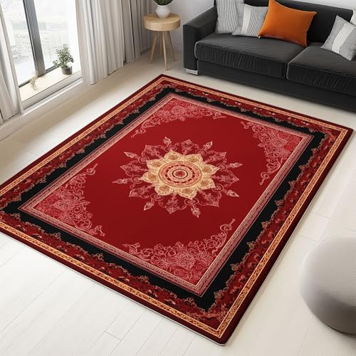 Teppich Waschbare 120 x 170 cm, Vektor Abstrakte Geometrie Weich rutschfest Design, Großer Kurzflor Flauschiger Teppiche, Strapazierfähig und Nicht Fusselnd für Wohnzimmer Schlafzimmer, Rot von Generisch