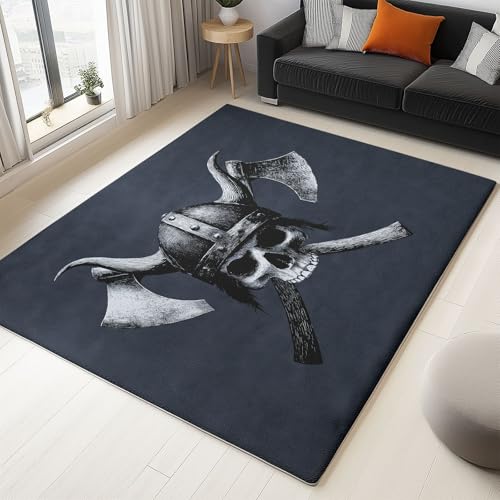 Teppich Waschbare 60 x 90 cm, Wikinger Thema Gotischer Totenkopf Weich rutschfest Design, Kurzflor Flauschiger Teppiche, Strapazierfähig und Nicht Fusselnd für Wohnzimmer Schlafzimmer, Grau Teppich Waschbare 60 x 90 cm, Wikinger Thema Gotischer Totenkopf Weich rutschfest Design, Kurzflor Flauschiger Teppiche, Strapazierfähig und Nicht Fusselnd für Wohnzimmer Schlafzimmer, Grau von Generisch