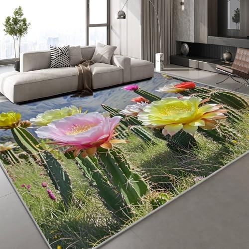 Teppich Wohnzimmer 100x150 cm 3D Druck Kaktus Blumen Muster Tropisch Pflanzen Teppich Kaschmirimitat Anti Rutsch Leicht zu reinigen Waschbare Rückseite für Balkone Korridore Restaurants Teppich Wohnzimmer 100x150 cm 3D Druck Kaktus Blumen Muster Tropisch Pflanzen Teppich Kaschmirimitat Anti Rutsch Leicht zu reinigen Waschbare Rückseite für Balkone Korridore Restaurants von Generisch