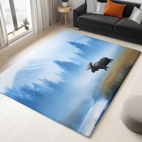 Teppich Wohnzimmer 120 x 170 cm Waschbarer Kurzflor Teppich, Flauschig rutschfest Natur Landschaft Nebliger Elch See – Pflegeleicht für Flur Wohnzimmer Schlafzimmer & Esszimmer Hellblau Teppich Wohnzimmer 120 x 170 cm Waschbarer Kurzflor Teppich, Flauschig rutschfest Natur Landschaft Nebliger Elch See – Pflegeleicht für Flur Wohnzimmer Schlafzimmer & Esszimmer Hellblau von Generisch