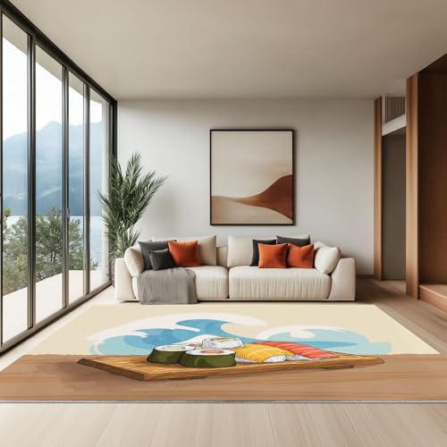 Creme Waschbarer Kurzflor Teppich, Träume Wellen Und Leckeres Essen Weicher Rutschfester Teppich, Kurzflor Bedruckter Läufer für Innenbereich Wohnzimmer Schlafzimmer 120 x 180 cm Creme Waschbarer Kurzflor Teppich, Träume Wellen Und Leckeres Essen Weicher Rutschfester Teppich, Kurzflor Bedruckter Läufer für Innenbereich Wohnzimmer Schlafzimmer 120 x 180 cm von Generisch