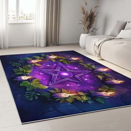 Teppich Wohnzimmer 140 x 200 cm Rechteckig Flauschiger Extra Weich Teppich Sternengirlande mit Kerzen, Einfache Reinigung Fantasie Feiertag für Innenbereich Büro Schlafzimmer Küche von Generisch
