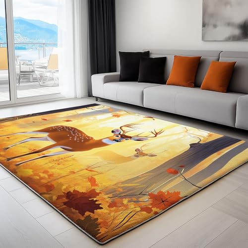 Teppich Wohnzimmer 140 x 200 cm Schlafzimmer Teppich, Wohnzimmerteppich, rutschfesterteppich, waschbarerteppich Natur Wald Hirsch für Schlafzimmer,Esszimmer, Küchen, Gelb Teppich Wohnzimmer 140 x 200 cm Schlafzimmer Teppich, Wohnzimmerteppich, rutschfesterteppich, waschbarerteppich Natur Wald Hirsch für Schlafzimmer,Esszimmer, Küchen, Gelb von Generisch