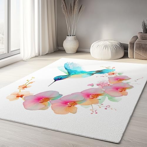 Teppich Wohnzimmer 140 x 200cm - Rutschfester Schlafzimmer, Esszimmer, Küche Weich Flauschiger Extra Weich Tepich Aquarell Kolibri Orchidee Pastorale Landschaft Thema Teppiche Gegend Teppich Wohnzimmer 140 x 200cm - Rutschfester Schlafzimmer, Esszimmer, Küche Weich Flauschiger Extra Weich Tepich Aquarell Kolibri Orchidee Pastorale Landschaft Thema Teppiche Gegend von Generisch